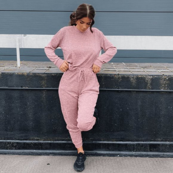 Pink Long Sleeve Top and High Waist Joggers Jogger Pants Two Piece Set - Picture 11 of 14